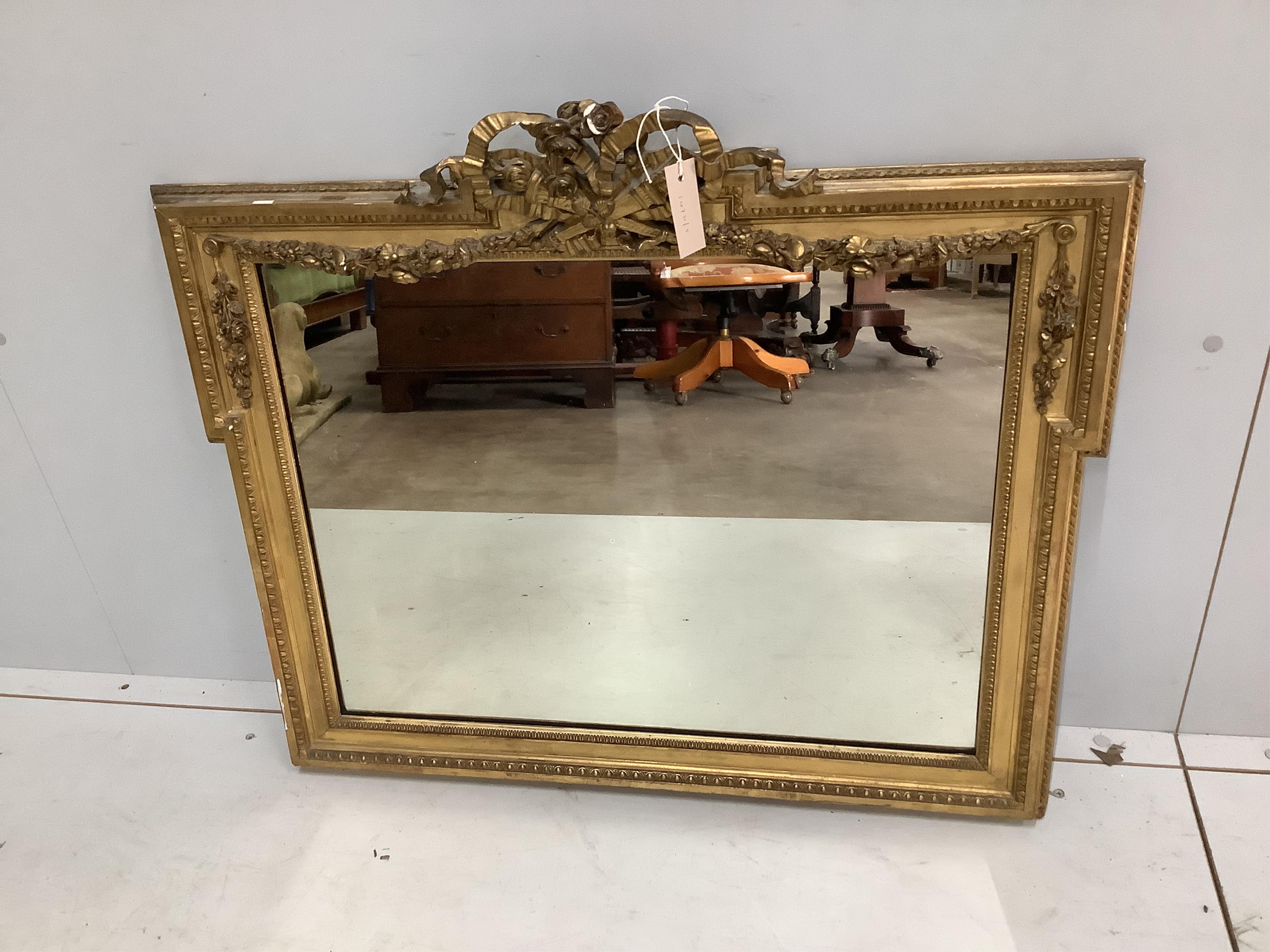 A 19th century French giltwood and composition wall mirror, width 84cm, height 70cm. Condition - fair